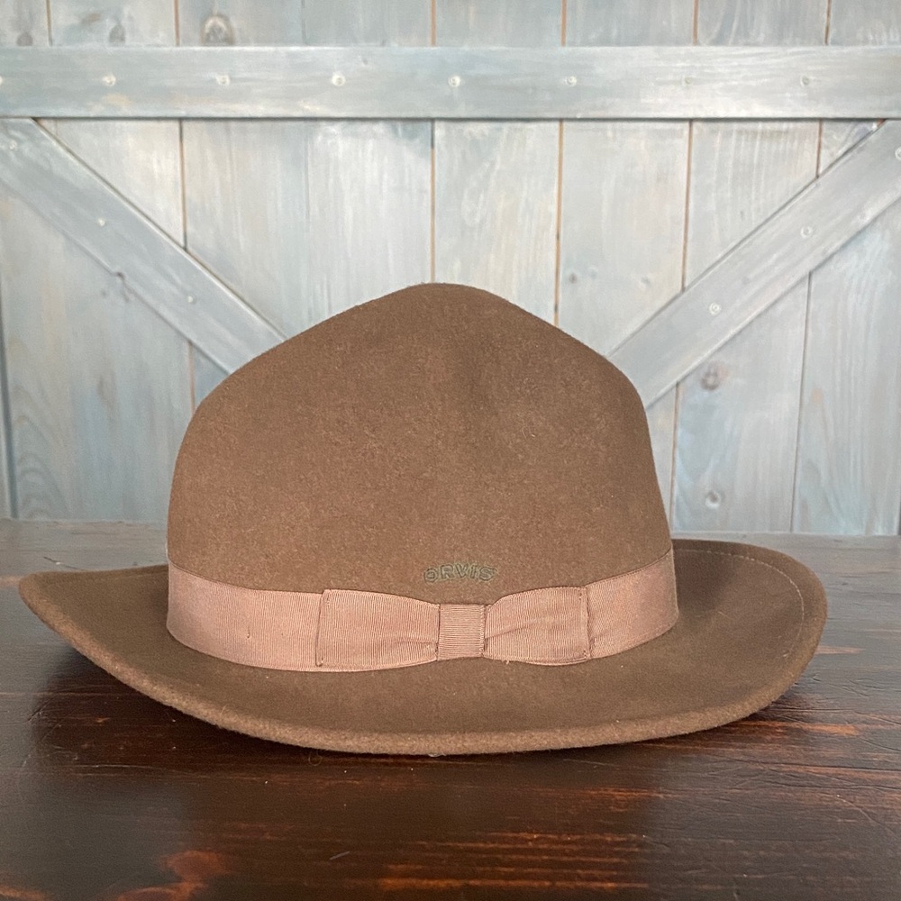 Orvis Lite Felt Wool Hat Brown Fedora Outdoorsman Made in USA Medium